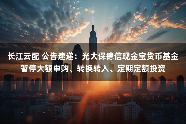 长江云配 公告速递：光大保德信现金宝货币基金暂停大额申购、转换转入、定期定额投资